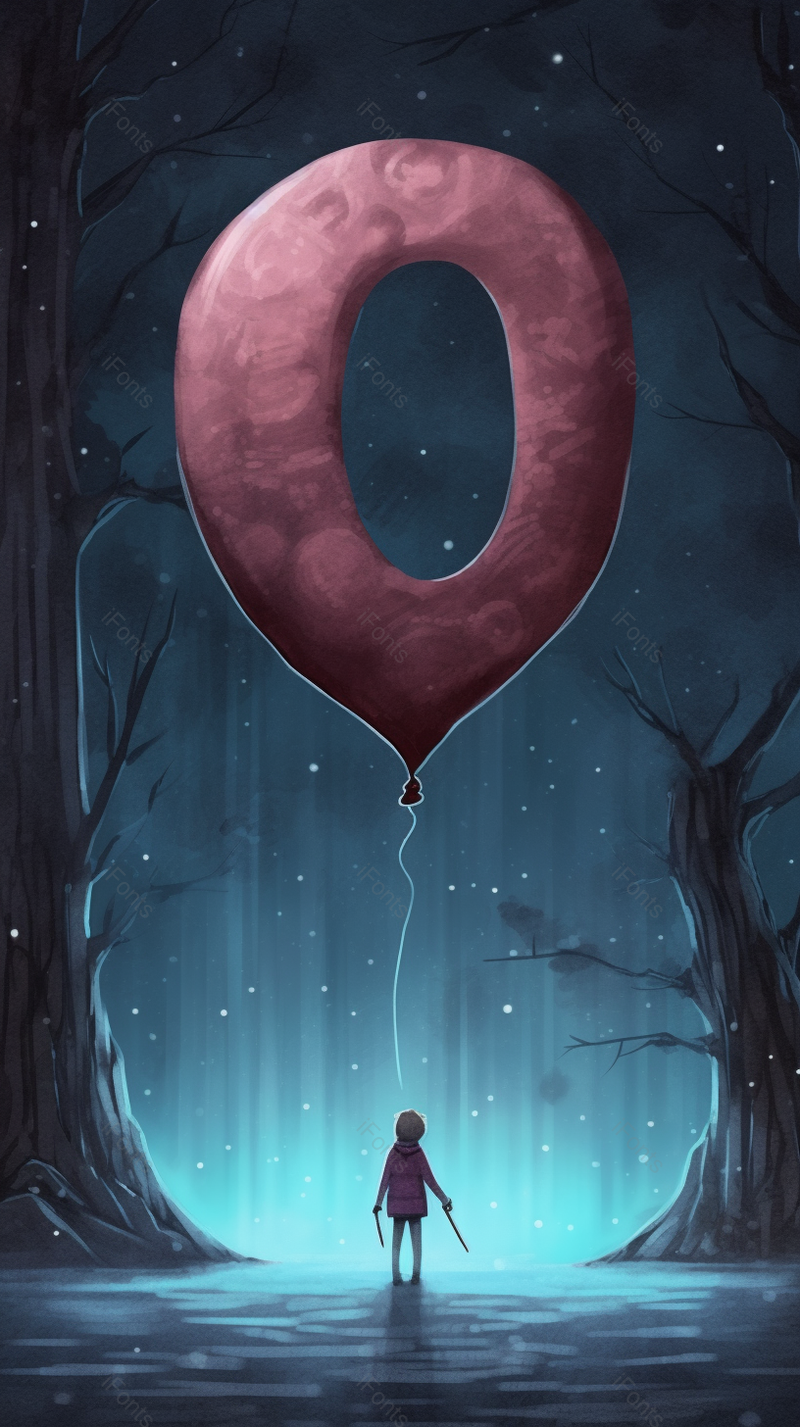 手拿英文字母O气球插画艺术手绘图蓝色卡通背景,插画/手绘图,插画/手绘图库,插画/手绘图下载,插画/手绘